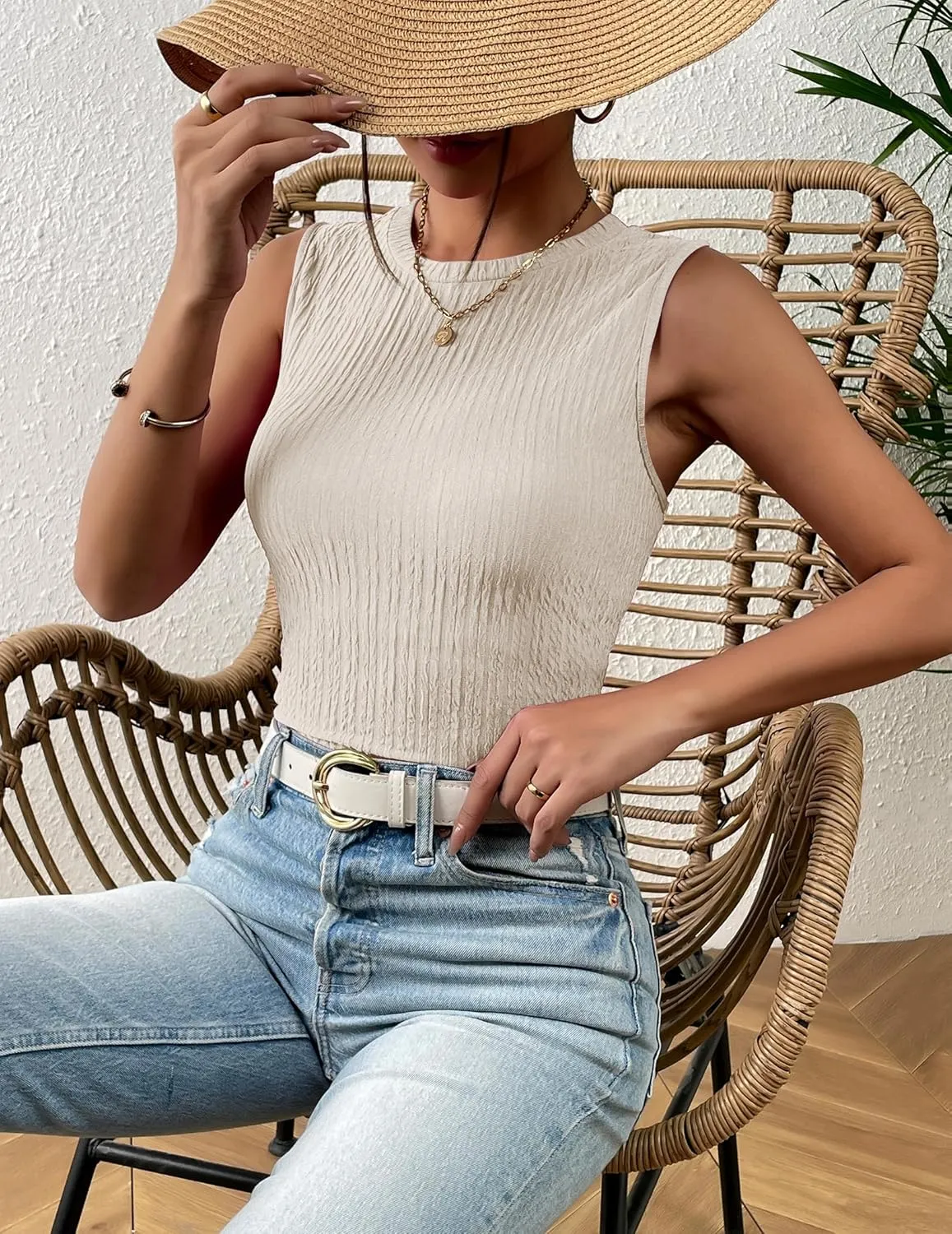 Zeagoo Women's High Neck Tank Top 2025 Summer Casual Ribbed Knit Slim Fitted Basic Textured Sleeveless Shirts