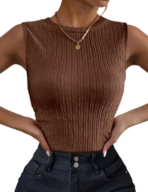 Zeagoo Women's High Neck Tank Top 2025 Summer Casual Ribbed Knit Slim Fitted Basic Textured Sleeveless Shirts