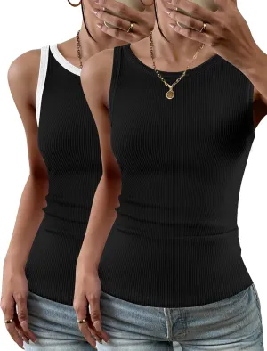 Zeagoo Womens Tank Top Racerback Crowl Neck Casual Basic Ribbed Knit Fitted Sleeveless Shirts S-XXL