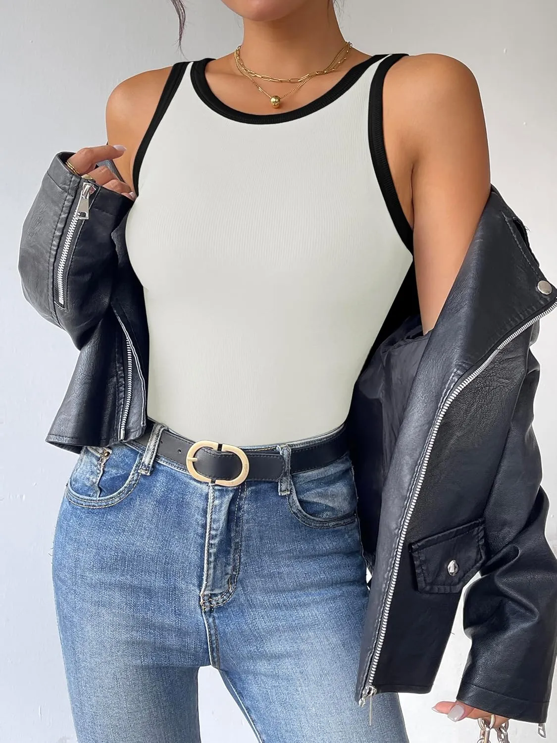 Zeagoo Womens Tank Top Racerback Crowl Neck Casual Basic Ribbed Knit Fitted Sleeveless Shirts S-XXL
