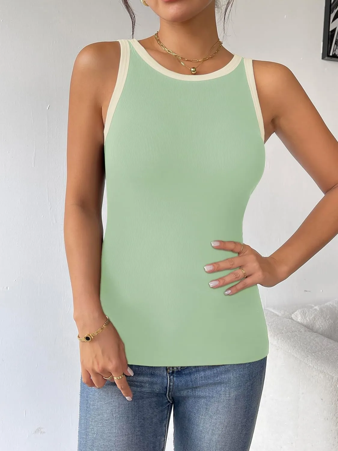 Zeagoo Womens Tank Top Racerback Crowl Neck Casual Basic Ribbed Knit Fitted Sleeveless Shirts S-XXL