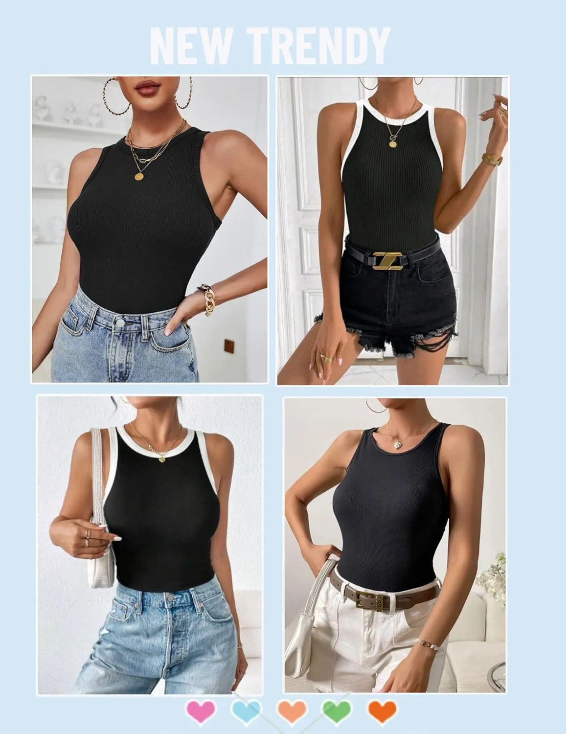 Zeagoo Womens Tank Top Racerback Crowl Neck Casual Basic Ribbed Knit Fitted Sleeveless Shirts S-XXL
