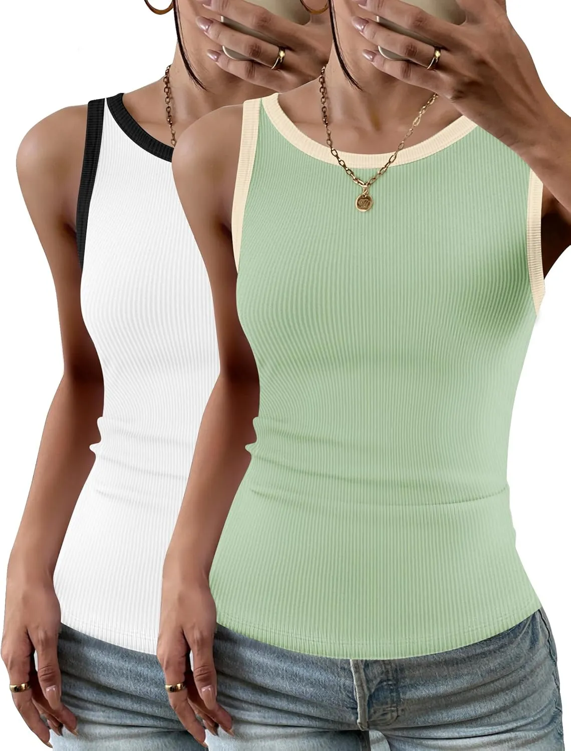Zeagoo Womens Tank Top Racerback Crowl Neck Casual Basic Ribbed Knit Fitted Sleeveless Shirts S-XXL