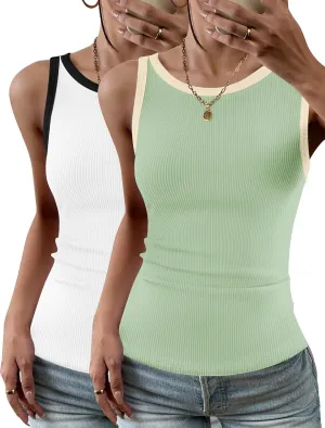 Zeagoo Womens Tank Top Racerback Crowl Neck Casual Basic Ribbed Knit Fitted Sleeveless Shirts S-XXL
