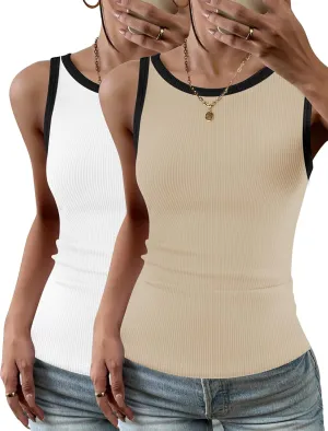 Zeagoo Womens Tank Top Racerback Crowl Neck Casual Basic Ribbed Knit Fitted Sleeveless Shirts S-XXL
