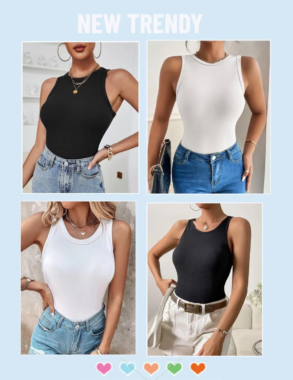 Zeagoo Womens Tank Top Racerback Crowl Neck Casual Basic Ribbed Knit Fitted Sleeveless Shirts S-XXL