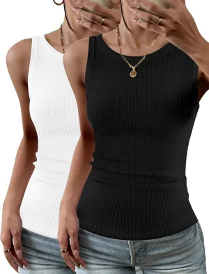 Zeagoo Womens Tank Top Racerback Crowl Neck Casual Basic Ribbed Knit Fitted Sleeveless Shirts S-XXL