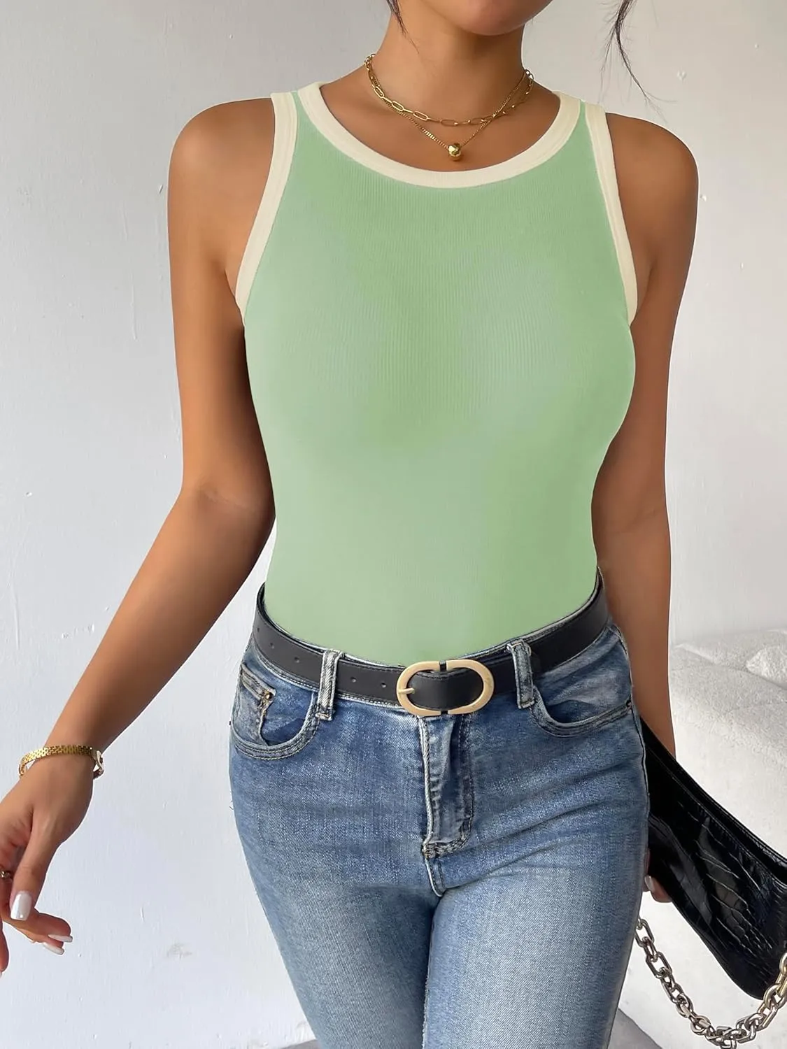 Zeagoo Womens Tank Top Racerback Crowl Neck Casual Basic Ribbed Knit Fitted Sleeveless Shirts S-XXL