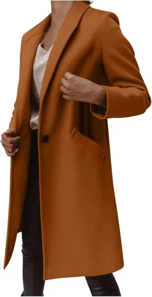 ZEFOTIM Trench Coat Women,Ladies Elegant Lapel Solid Button Down Blazer Casual Work Wear Long Windbreaker Trench Coat