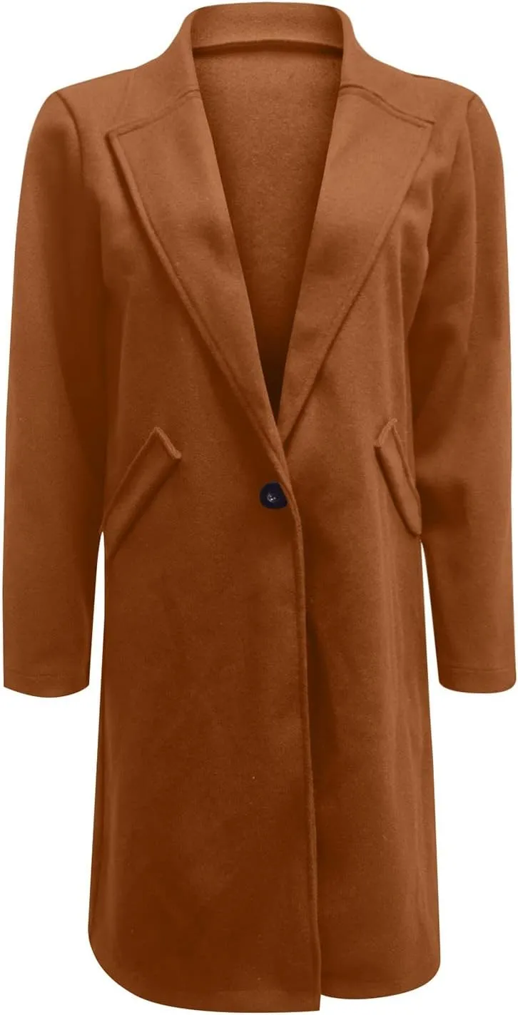 ZEFOTIM Trench Coat Women,Ladies Elegant Lapel Solid Button Down Blazer Casual Work Wear Long Windbreaker Trench Coat