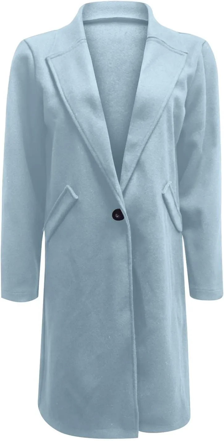 ZEFOTIM Trench Coat Women,Ladies Elegant Lapel Solid Button Down Blazer Casual Work Wear Long Windbreaker Trench Coat