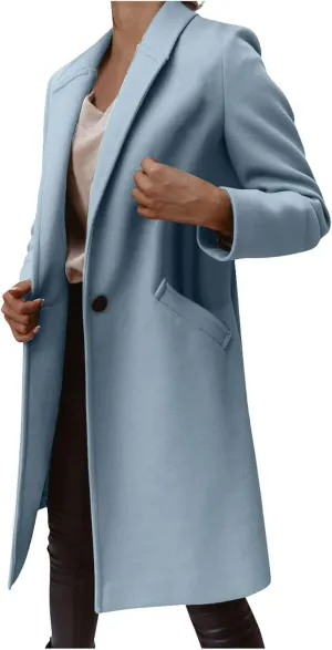 ZEFOTIM Trench Coat Women,Ladies Elegant Lapel Solid Button Down Blazer Casual Work Wear Long Windbreaker Trench Coat