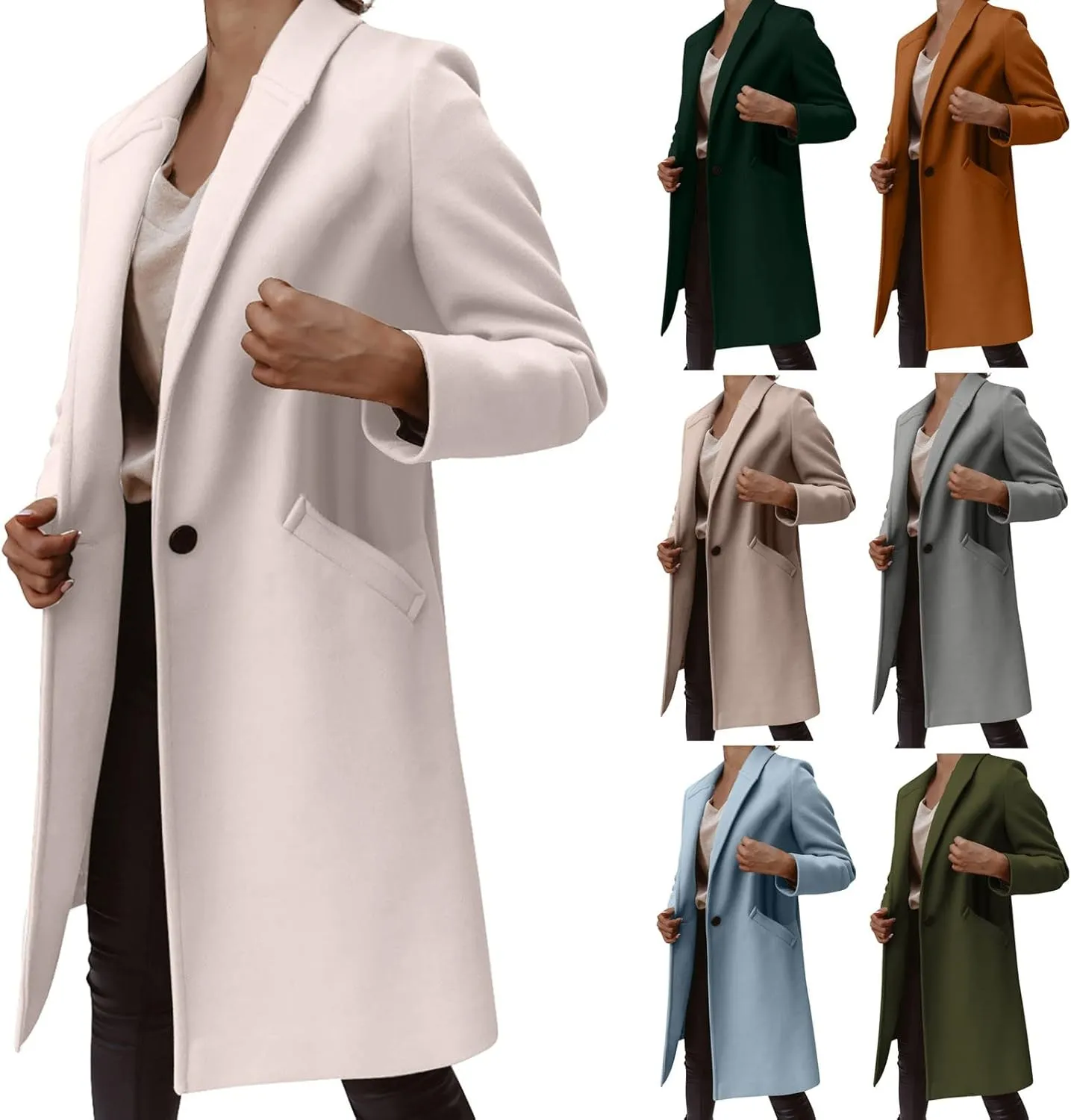 ZEFOTIM Trench Coat Women,Ladies Elegant Lapel Solid Button Down Blazer Casual Work Wear Long Windbreaker Trench Coat