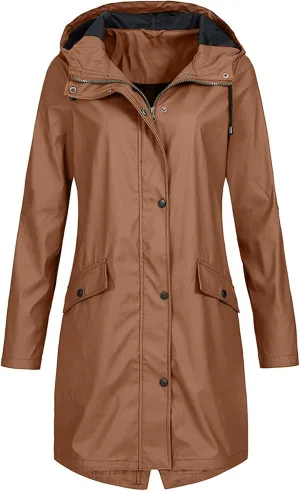 ZEFOTIM Womens Rain Jacket with Hood Waterproof Light Weight Casual Raincoat with Pockets Zip Up Hiking Jackets Clothes