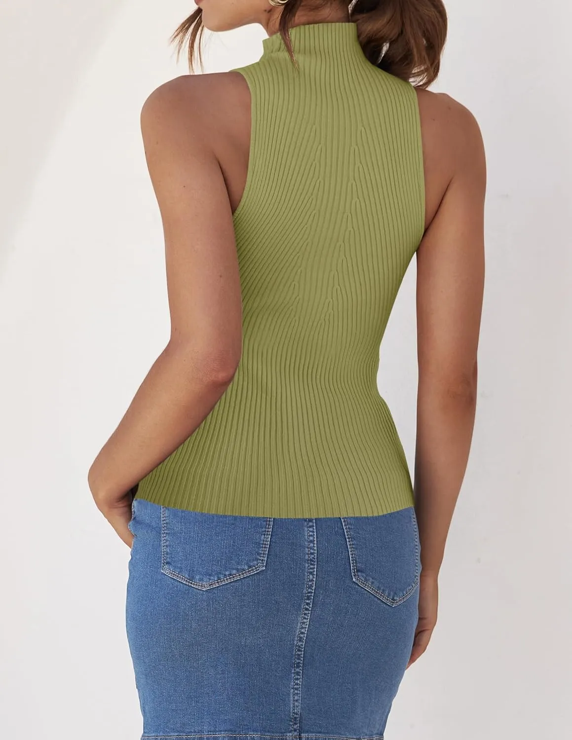ZESICA Women's Summer Ribbed High Neck Tank Tops Slim Fit Fashion Casual Basic Knit Sleeveless Shirts