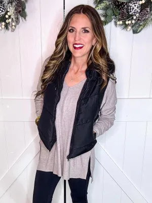 Zip Up Quilted Hooded Vest
