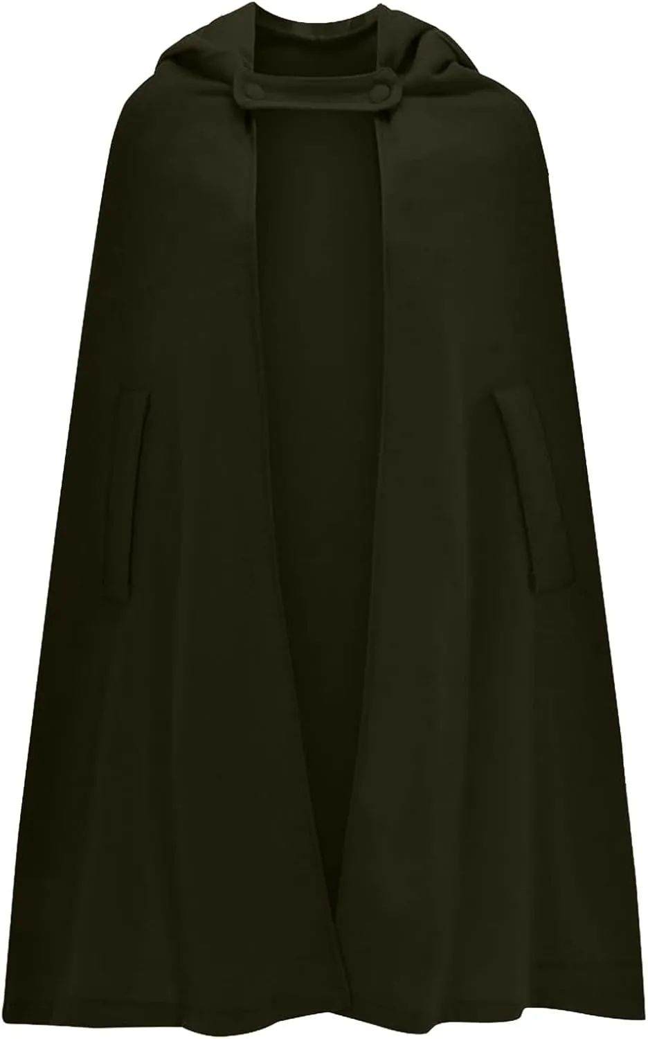 ZYXTIM Women's Wool Blend Hooded Poncho Cape Button Open Front Fall Winter Warm Pea Coat Cloak Elegant Classy Maxi Cape Coat